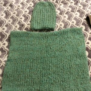Minty Green & Gold Infinity Scarf & Beanie